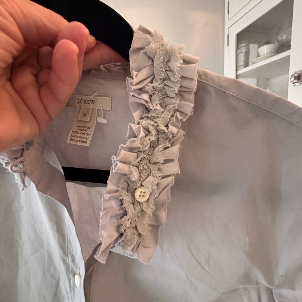 J.Crew Light Gray Ruffled Collar Button-Up Blouse - Picture 4 of 5
